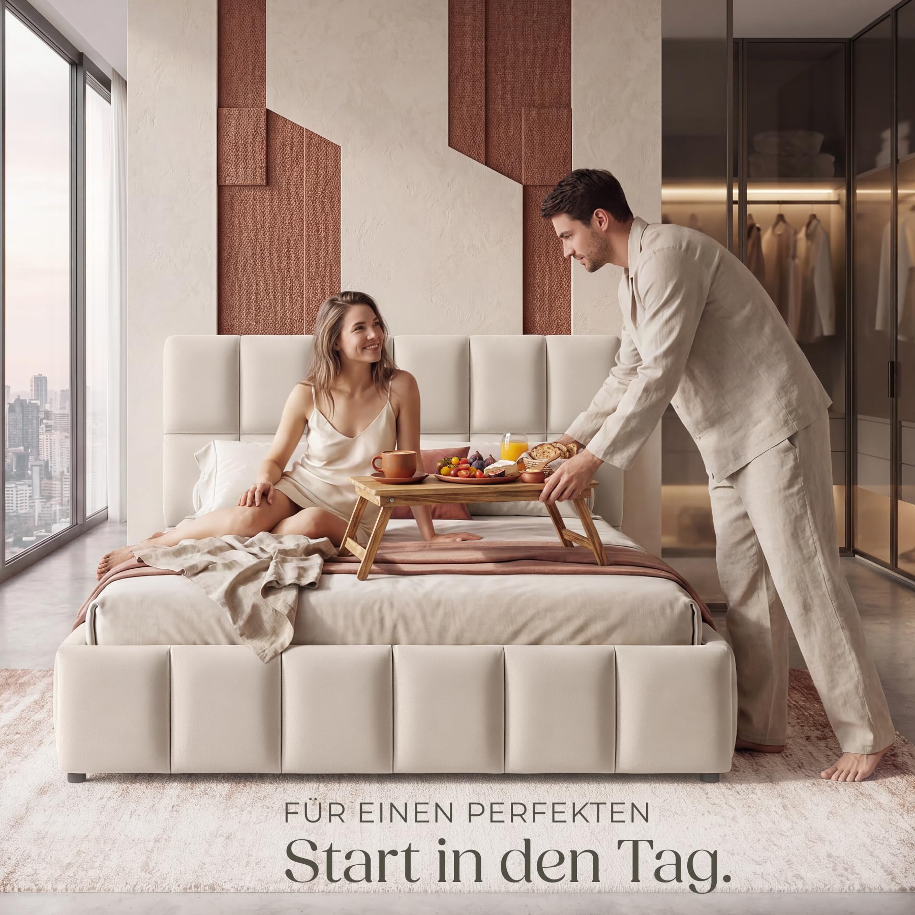 tectake® Polsterbett 120 x 200 cm, integrierter Lattenrost, Kassettensteppung