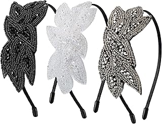3Pack 1920s Flapper Headband - 1920 Headbands for Women - Crystal 20s Vintage Flapper Headpiece Rhinestone Beaded Leaf Hairband Women Hair Accessory for Gatsby Theme Party Wedding Birthday