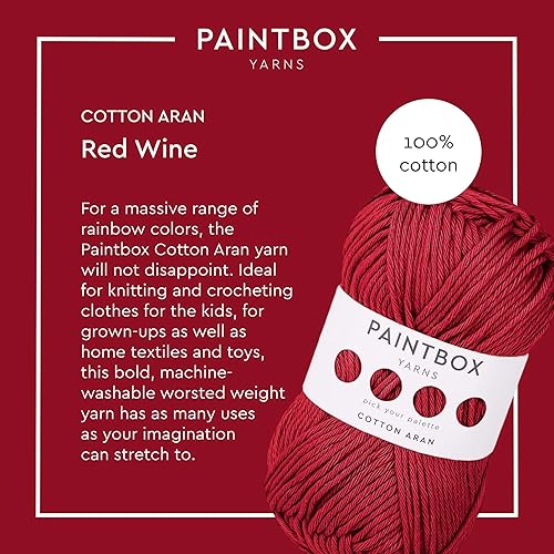 Miniatura 2 de Paintbox Yarns Hilo Aran 100% Algodón 1.76oz (50g), 93 Yardas (85m) - Lana Peinada Vino Tinto para Ganchillo o Tejer - Suave, Ligero para Suéteres