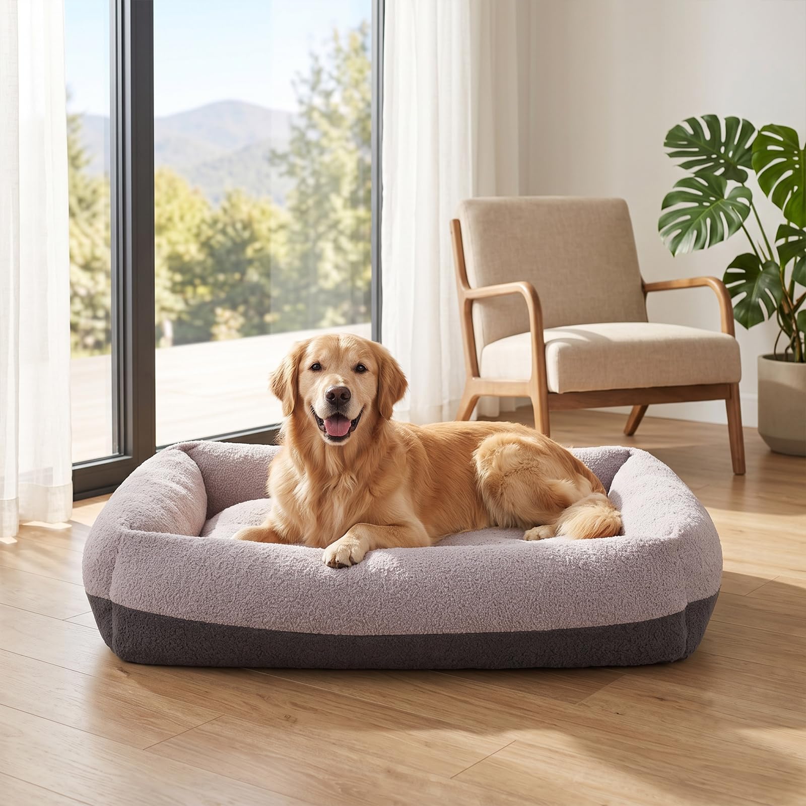 Pawk Panier pour Chien Grande Taille, XL Lit Chien Dehoussable Lavable, Coussin Antidérapant Doux Anti-Anxiété, 91x69x20cm