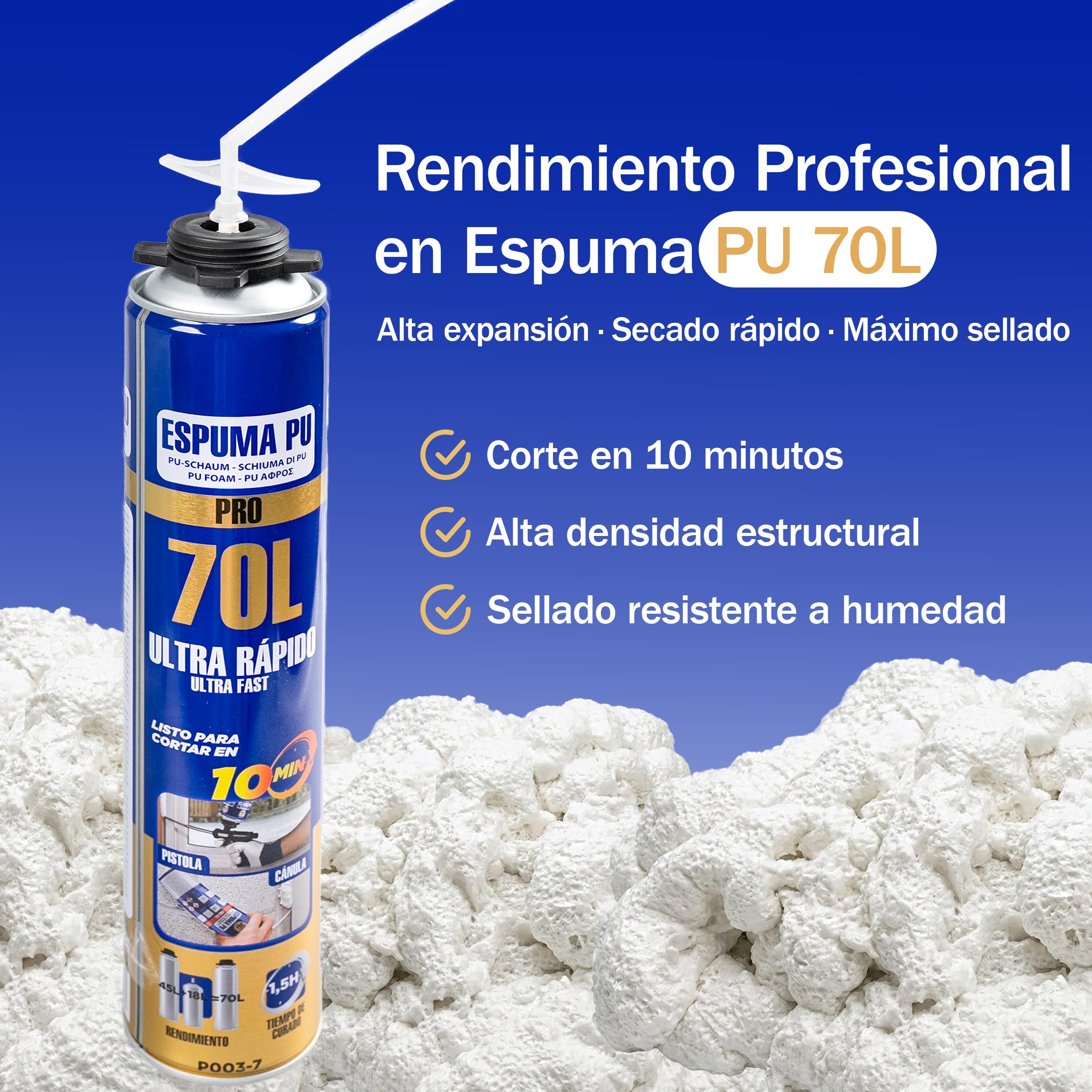 Etrexonline Kit Espuma de Poliuretano 70L Ultra Rápida – 12 Botes de 750ml + Pistola Aplicadora + Limpiador 500ml, Espuma Expansiva para Sellado y Aislamiento