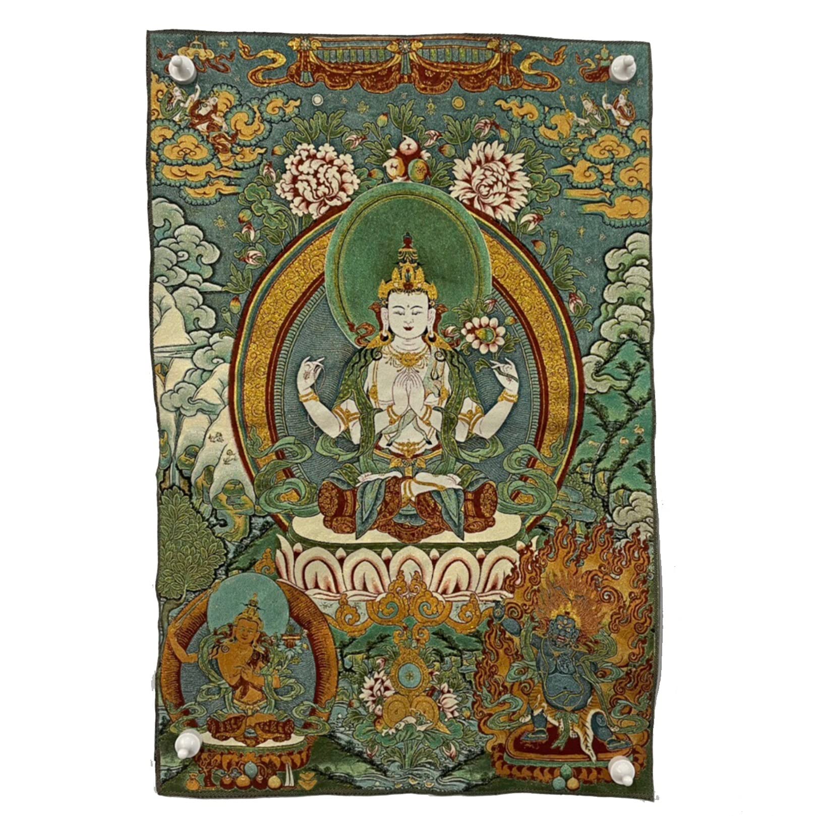 Chenrezig Thangka Pittura Ricamo Pittura Fatta A Mano Tibetano Thangka Arazzo Stampa Artistica Poster per la Decorazione Domestica Meditazione (Size : 60x90cm(23x35inch))