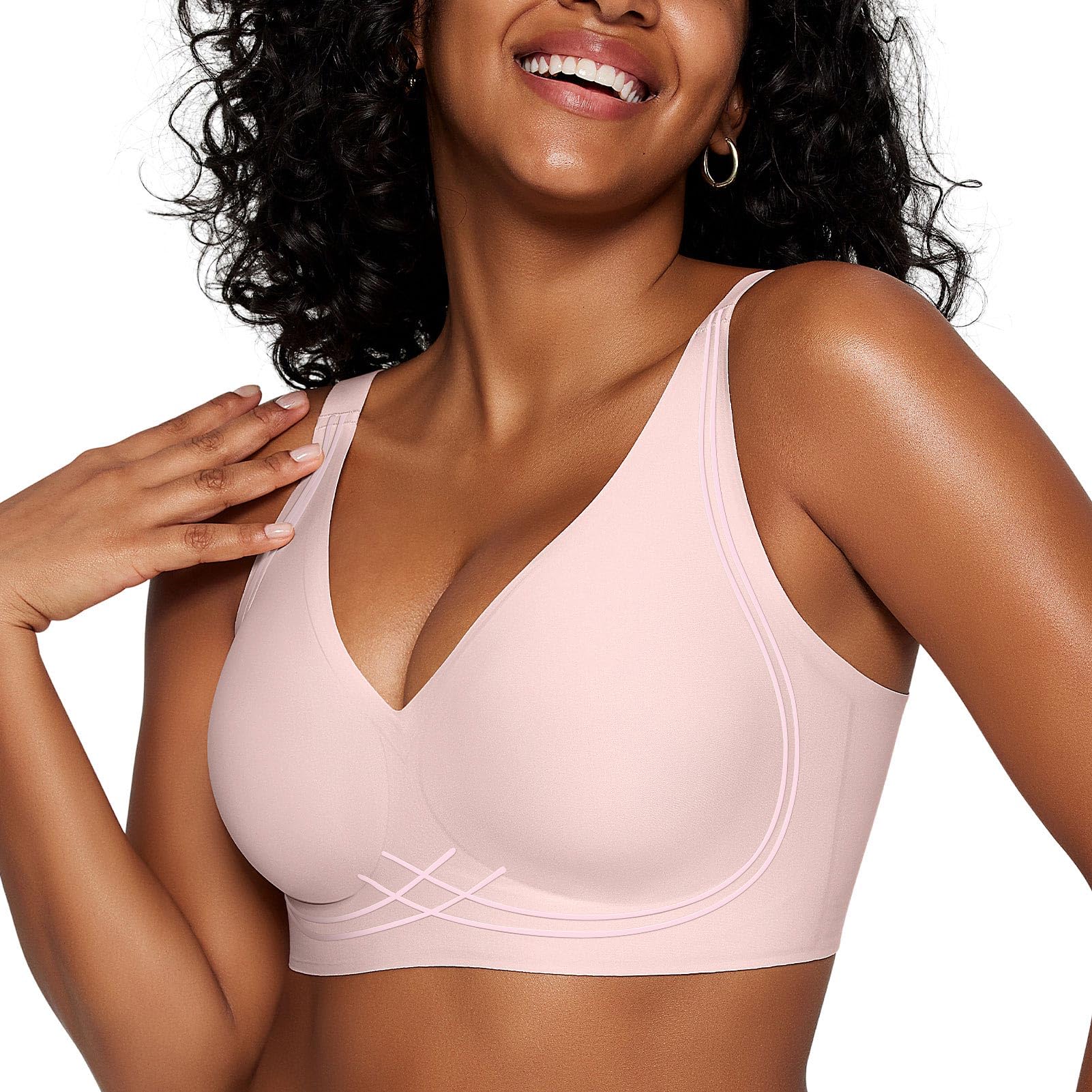 Seamless Wireless Bras for Women Full Coverage Push Up Bra Comfortable No Underwire Bralettes Deep V with Support and Lift Pink