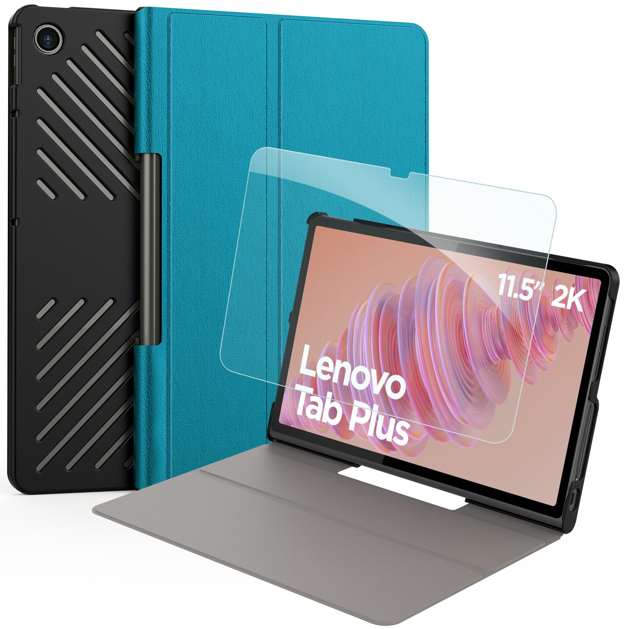 EasyAcc Hülle für Lenovo Tab Plus (TB351FU) 11.5 Zoll 2024 mit Schutzfolie - Ultra Dünn mit Standfunktion Slim PU Leder Smart Schutzhülle, Dunkles Nachtgrün