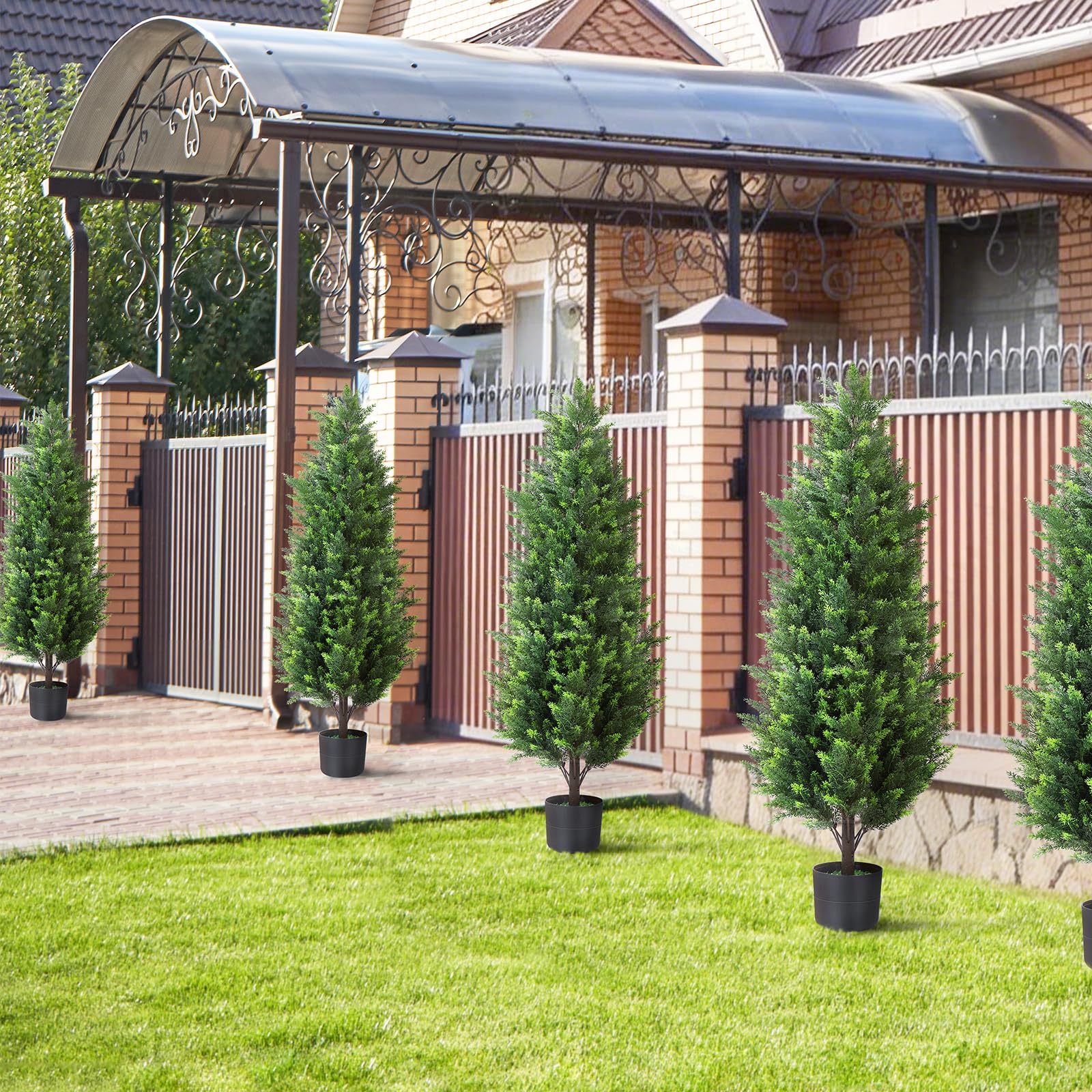 Lot de 2 arbres topiaires artificiels en cèdre de 1,2 m de haut, plantes artificielles en pot résistantes aux UV, faux arbustes pour extérieur, intérieur, maison, entrée, porche, jardin, terrasse