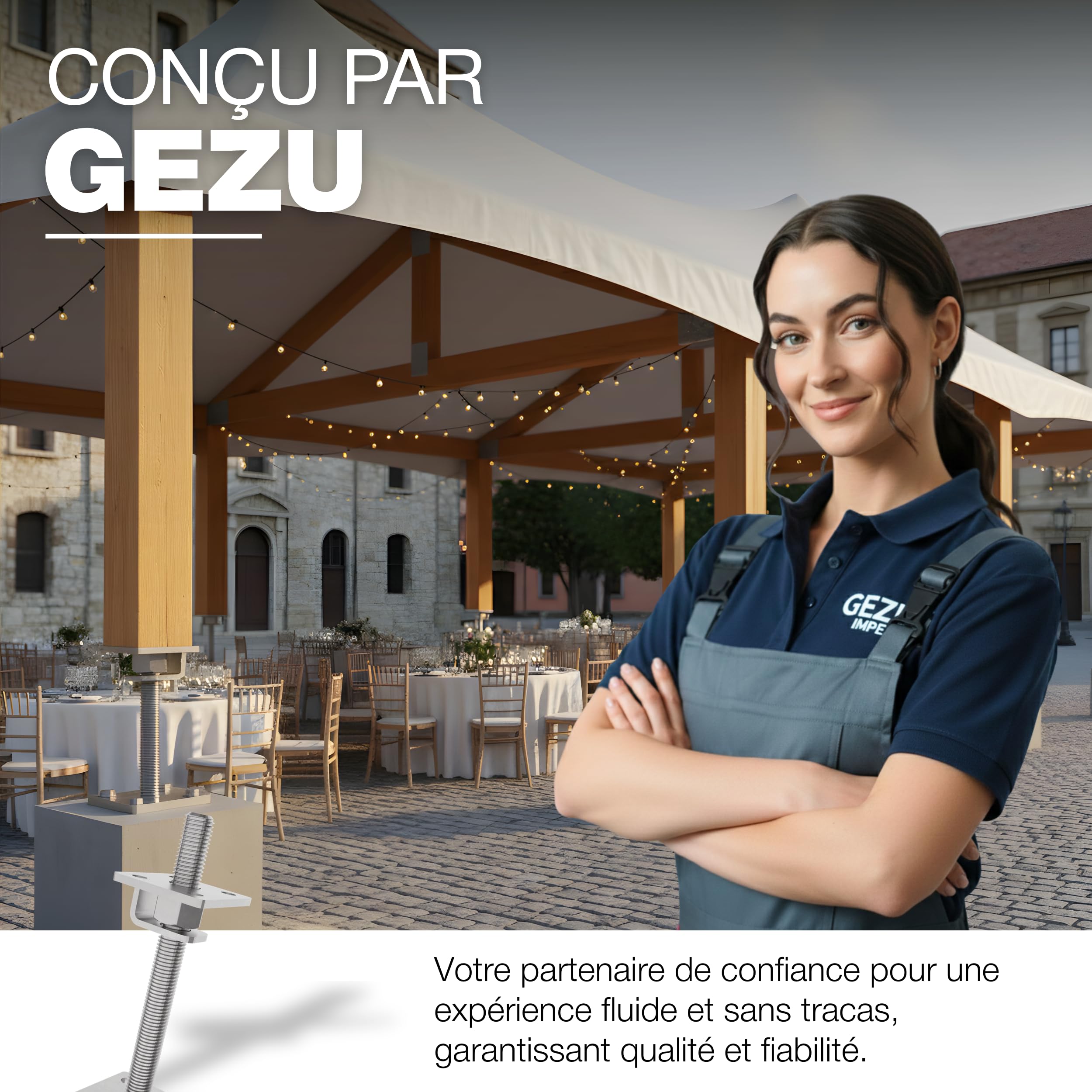 GeZu Impex Support de poteau Galvanisé à chaud 100 x 100 mm hauteur reglable platine bois pied poteaux clôture