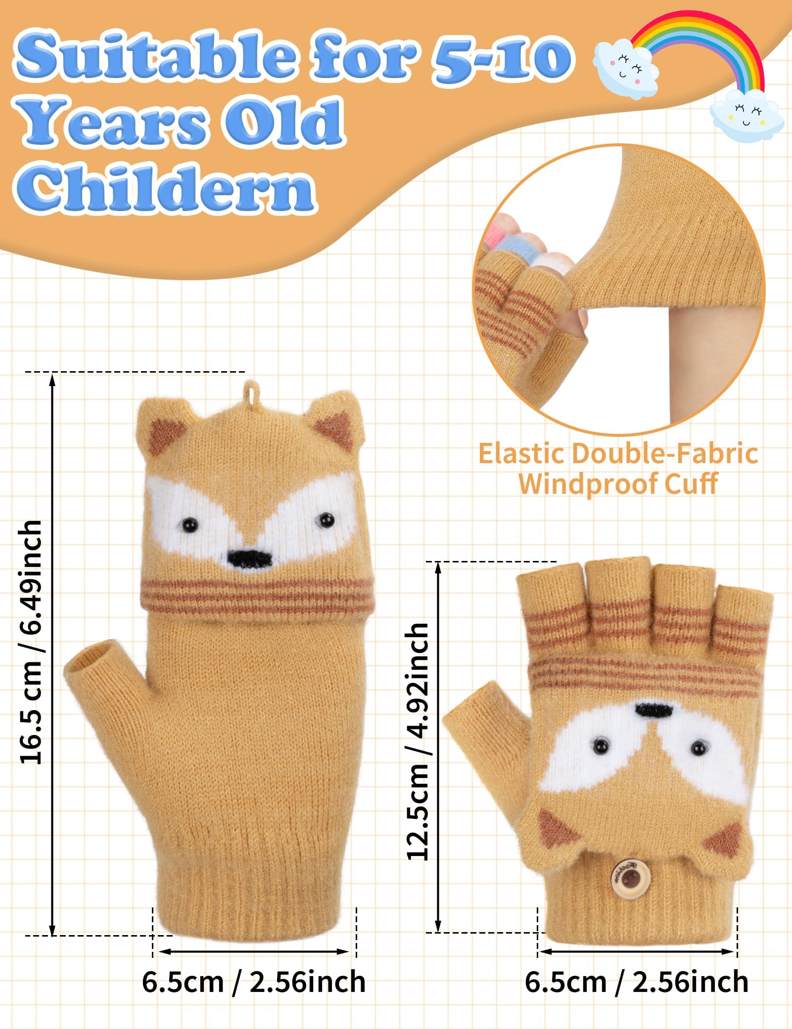 MELLIEX Guantes sin Dedos Niño, Flip Top Guantes Niño Invierno, Cálido Medio Dedo Manopla para Niños Niñas 5-10 Años