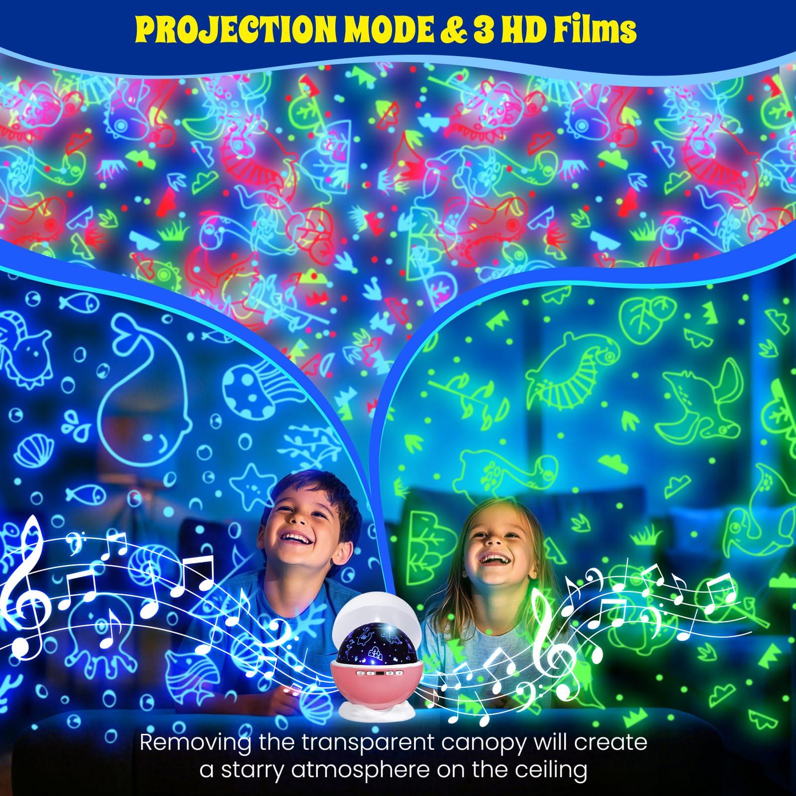 Luz nocturna de estrella para niños, proyector de estrellas de nebulosa, rotación de 360 grados, 4 bombillas LED, 18 luces que cambian de color con cable USB, regalos románticos para