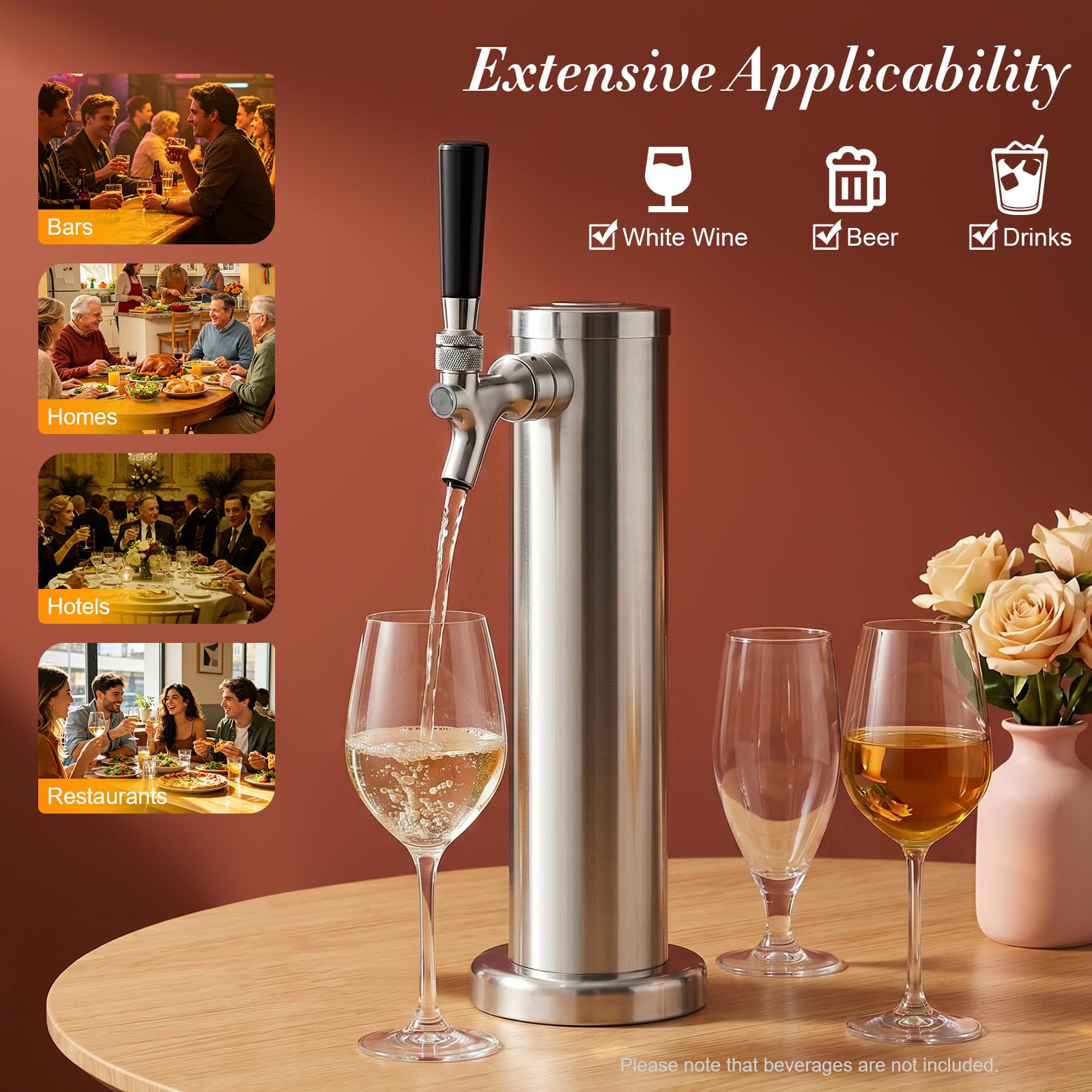 Dispensador de cerveza de 1 vía, acero inoxidable, torre de cerveza profesional con grifo, máquina de barril de cromo pulido para bar y uso doméstico (plata)