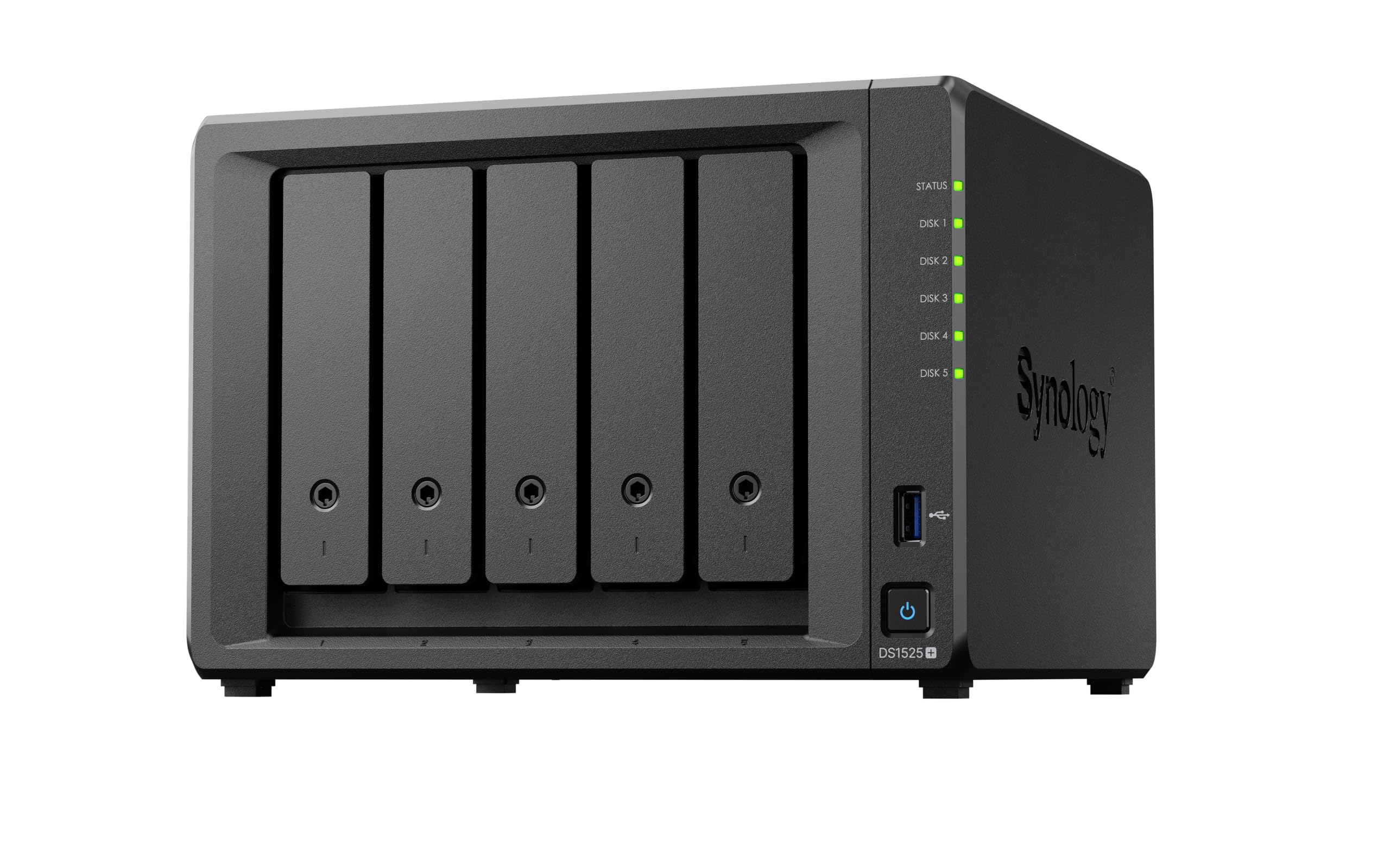 Synology Kit NAS espandibile a 5 alloggiamenti, DS1525+ AMD RyzenCPU con 8 GB di memoria, utenti standard 2,​5 GbE, rivenditore autorizzato nazionale, Field Lake, supporto telefonico, DiskStation