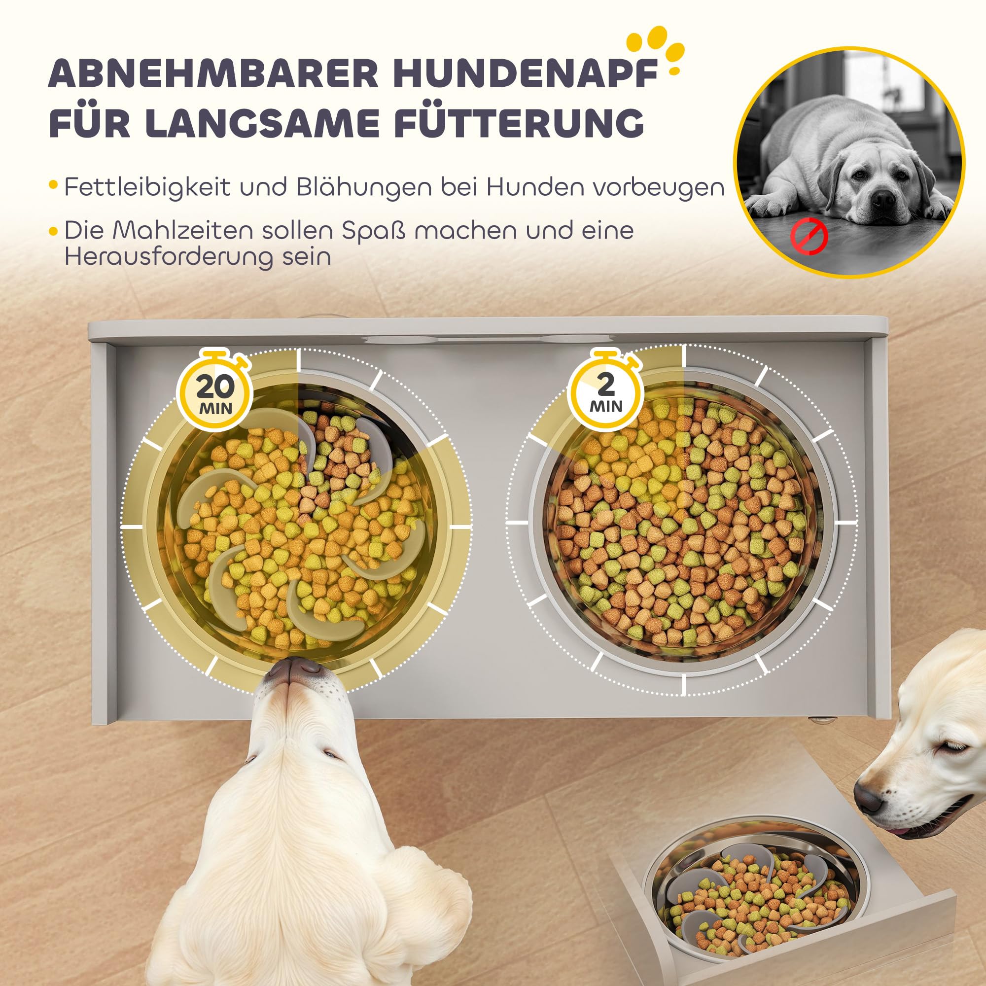 PawHut Hundenapf erhöht Futternapf mit 50L Aufbewahrungsschrank, 2 Schüsseln aus Edelstahl mit Anti-Rutsch-Ringe, Schiebetüren, Futterstation mit Langsamfutternapf für große Hunde, Grau