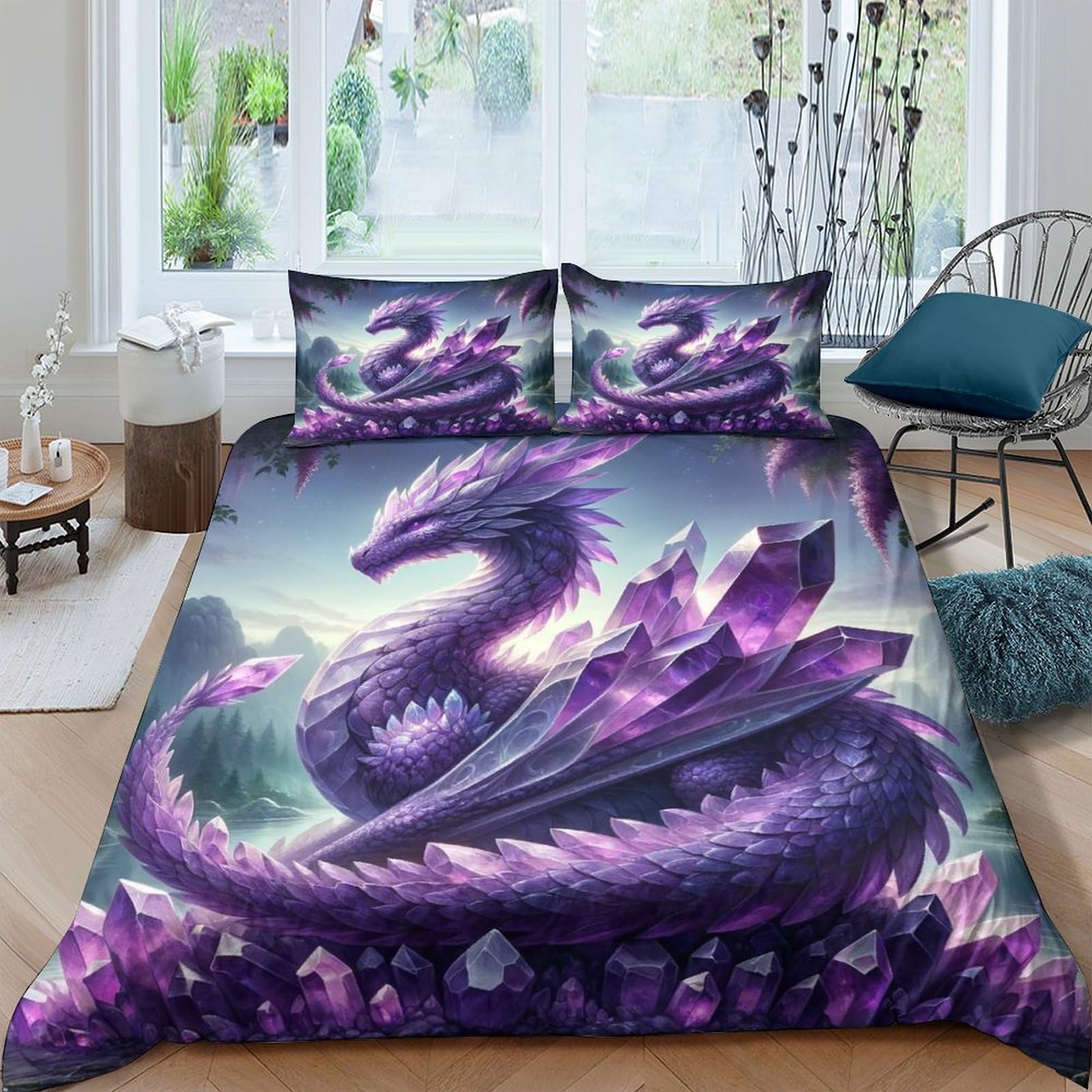 Qpirinmex Flying Dragon-7 Flying Dragon Duvet Cover Set 3D Quilt Cover Decorative Microfiber Comforter Cover Set With Pillow Shams, Zipper, Soft Lightweight 3 Pieces Double（200X200cm）