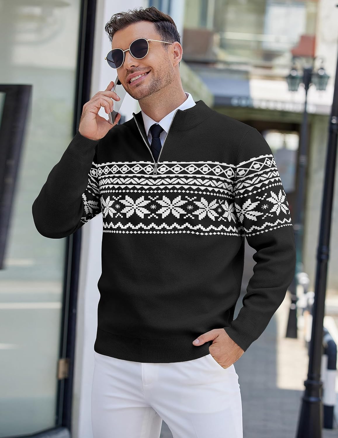 COOFANDY Mens Quarter Zip Pullover Slim Fit Lightweight Knit Pullover Sweaters Casual Polo Sweater - Image 2