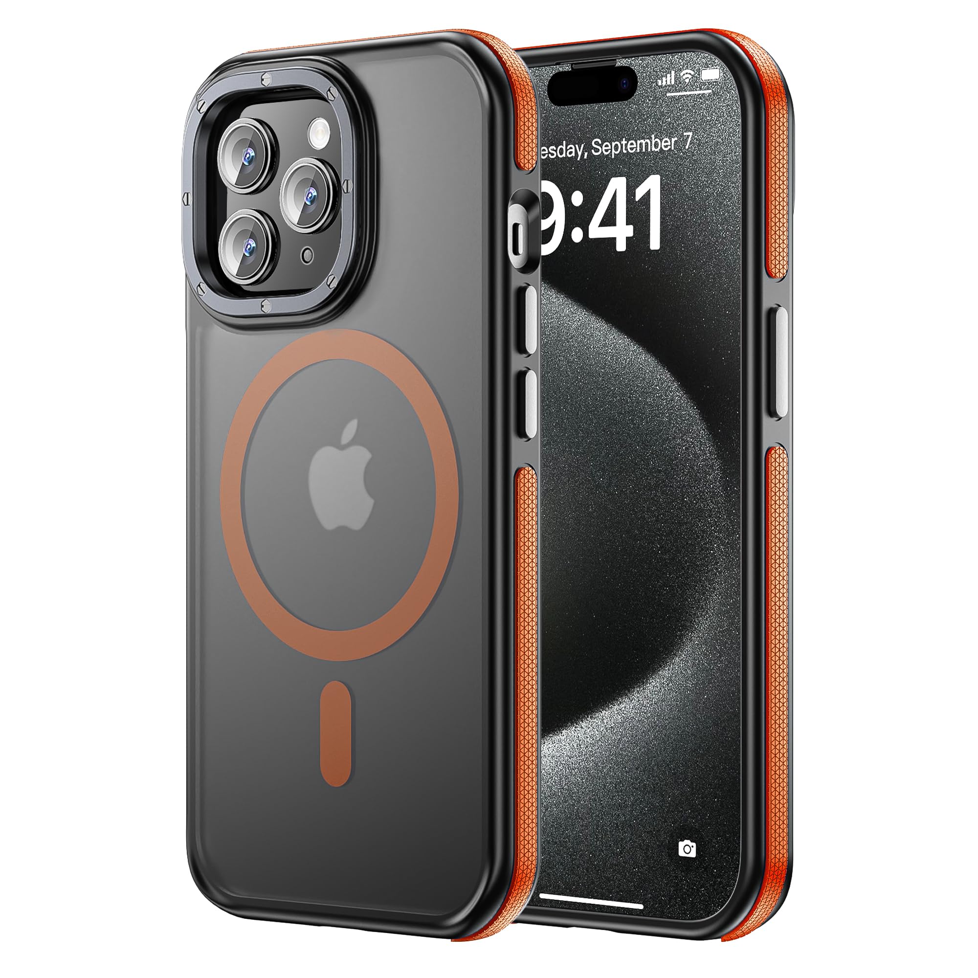 Tigowos for iPhone 15 Pro Phone Case Fits MagSafe 10FT Drop Resistant Matte Skin Feeling Back Cover for iPhone 15 Pro Case，Bumper Orange