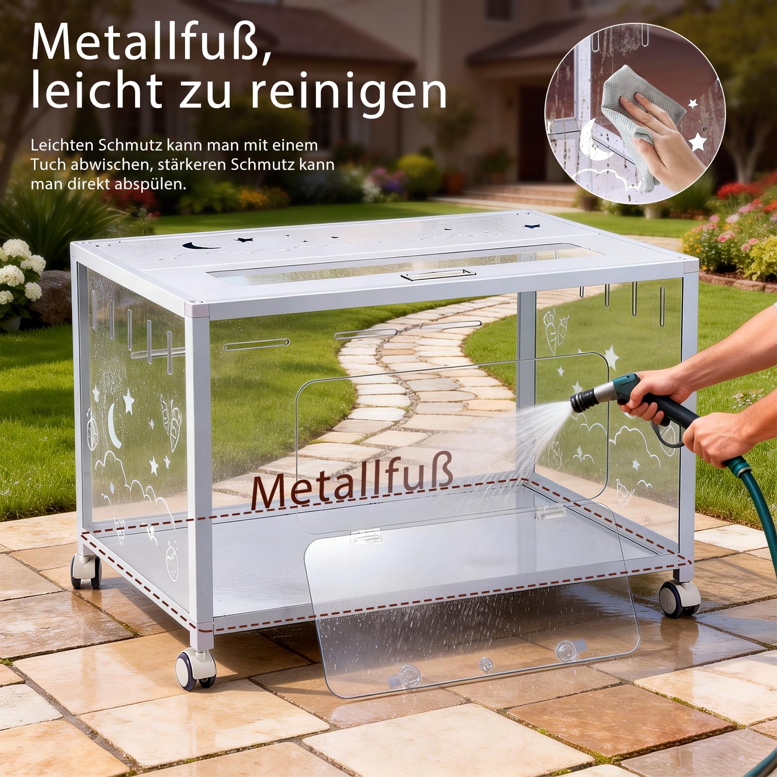 Groß Hamsterkäfig aus Metall 80x50x55cm Nagerkäfig mit Rädern, Stabil, Weiß | Kleintier Gehege für Kaninchen Goldhamster, Abnehmbarer Meerschweinchen, Durchsichtiger, Leicht zu Reinigen