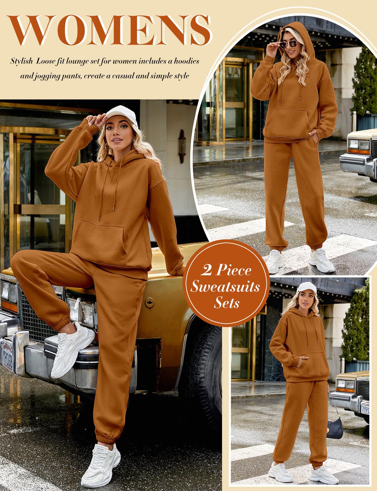 CMTOP Tuta Donna Sportiva Completo 2 Pezzi Invernale Termici Tute da Ginnastica in Pile Cotone Felpa con Cappuccio e Pantaloni Jogger Casual Completi Palestra Per La Casa Fitness