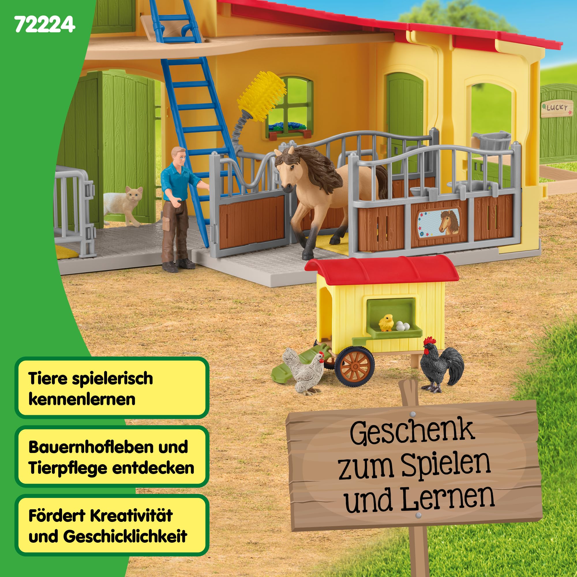 Schleich Farm World | Farm mit Hühnerstall und Pferdebox 72224 | 123 Teile | detailgetreues schleich Tiere Set | Bauernhof Spielzeug ab 3 Jahre | exklusiv bei Amazon