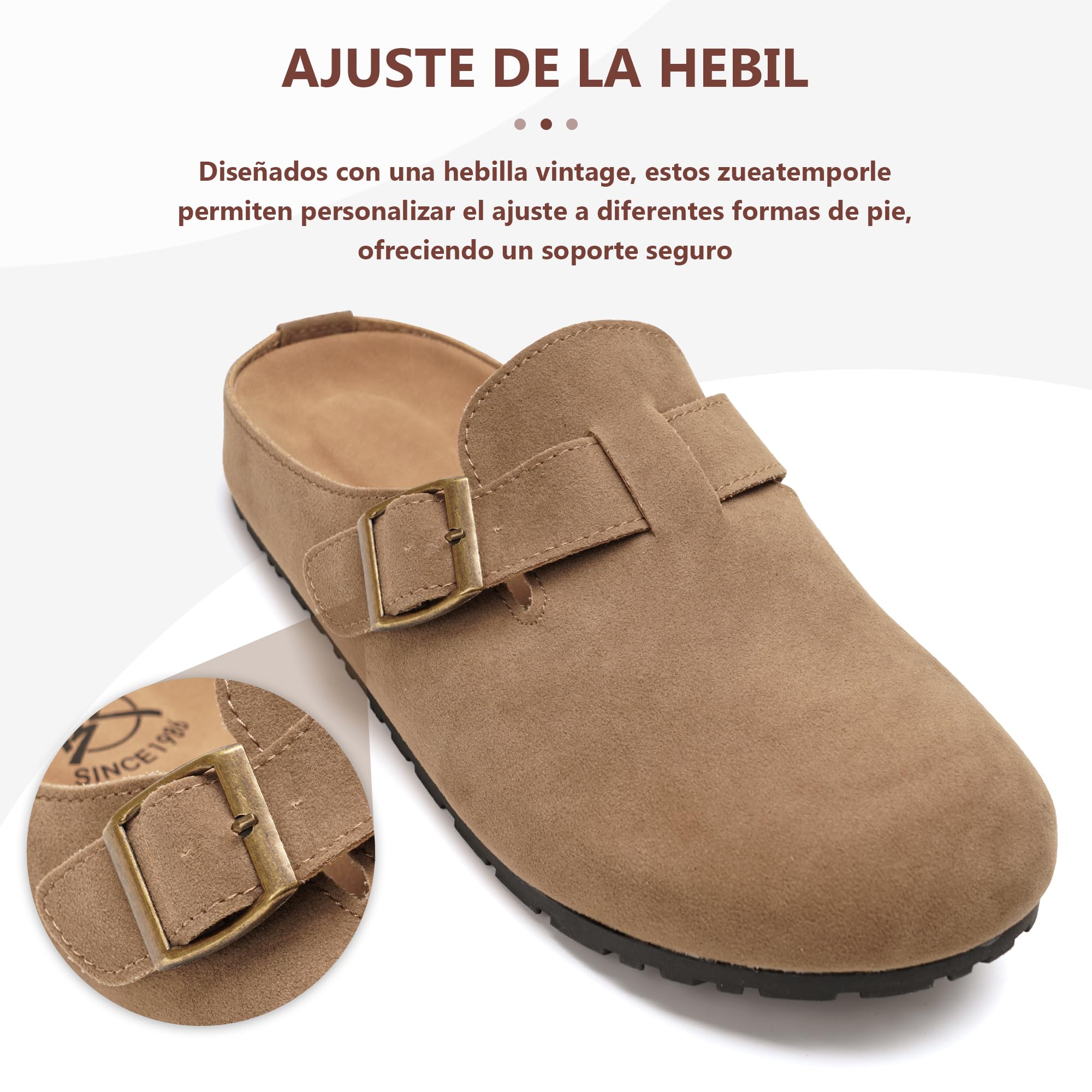 GLAMORA Zuecos Mujer Zapato Plano con Hebilla, Mocasín Cómodo con Plantilla Acolchada, Suela Antideslizante, Calzado Casual para Oficina y Diario, Estilo Urbano Elegante