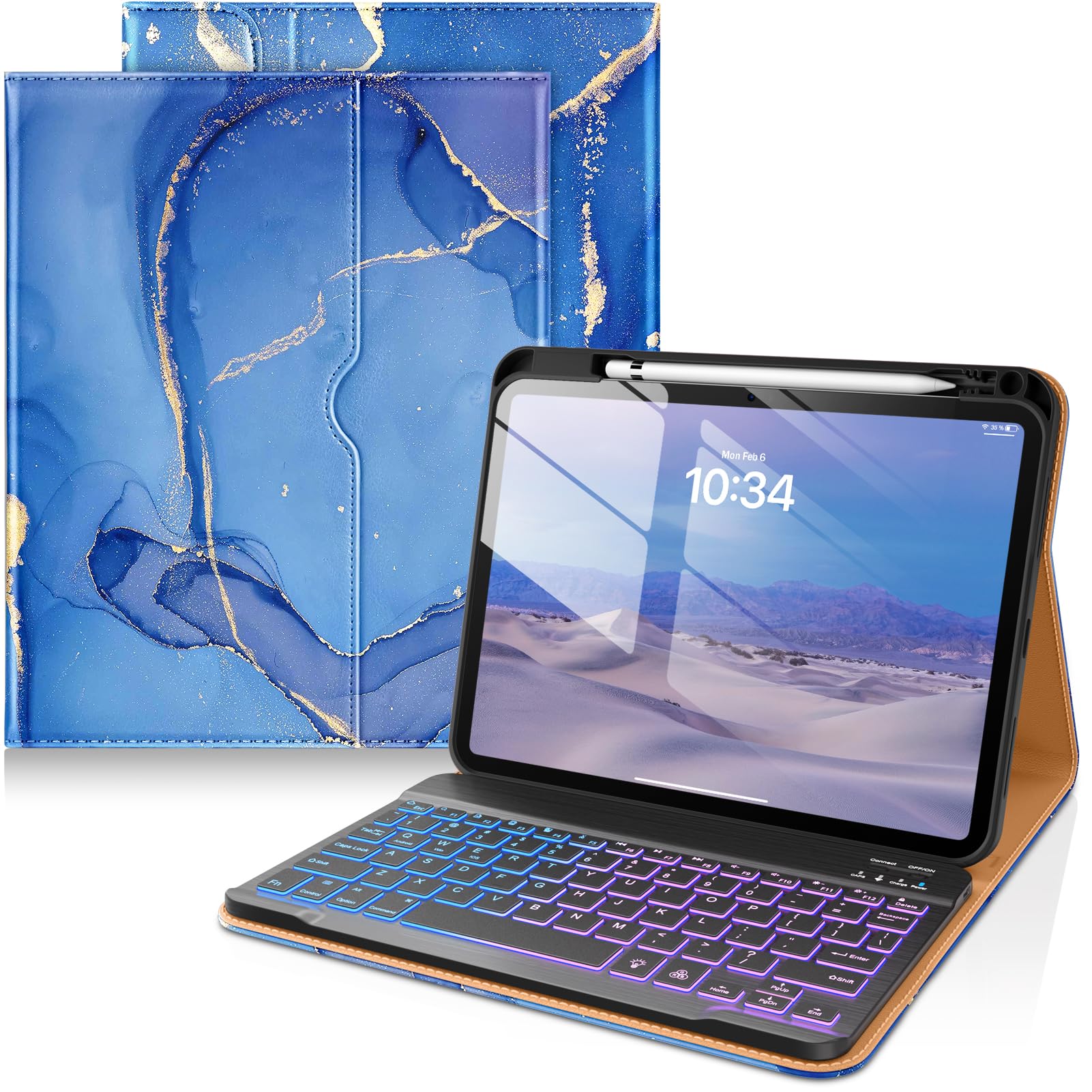 DTTO for iPad (A16) 11th / 10th Gen Case with Keyboard, Sea Marble