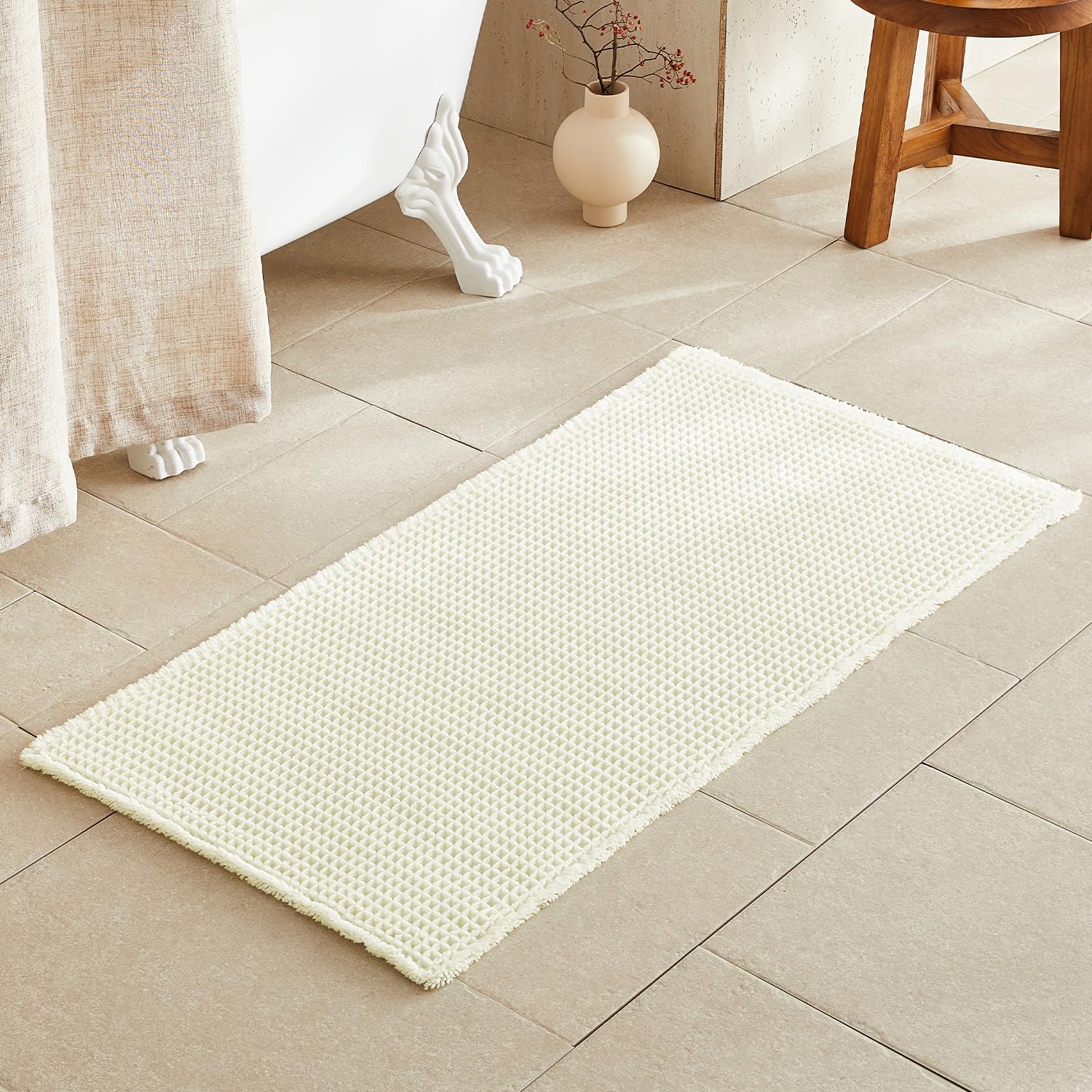 Photo 1 of TYUU Waffle Bath Mat, Cream White, 48x24