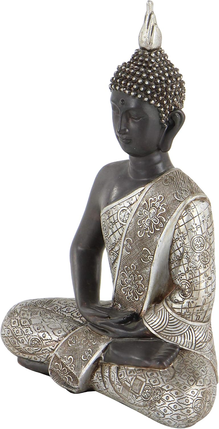 Deco 79 Tibet Buddha Dhyana Mudra with Silver Robe Polyresin, 11" H