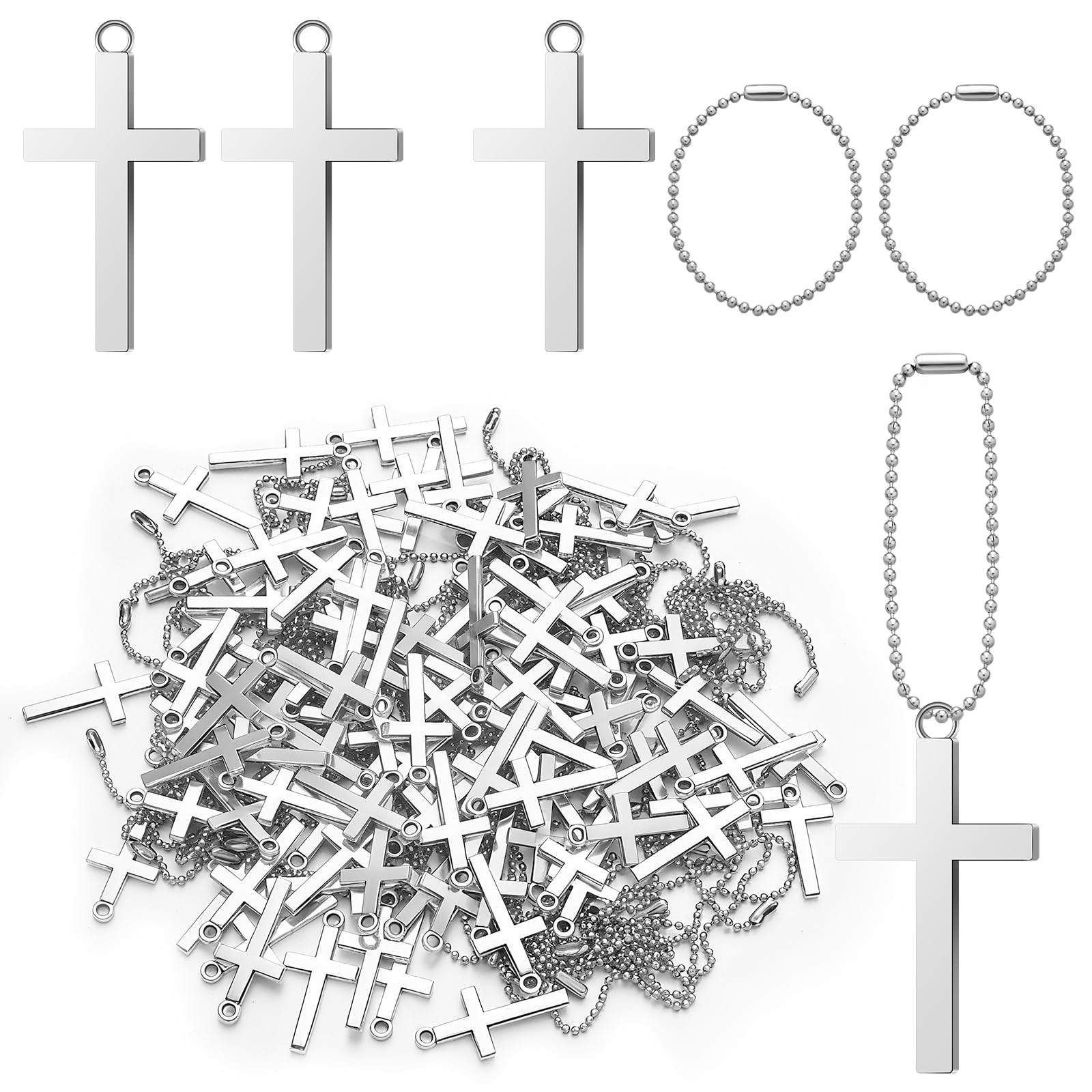 MTLEE 50/100/150 Pcs 13 x 27mm Mini Cross Charms with Chain Silver Small Pendants Beads for Jewelry Making Crafting Findings Handmade Craft DIY Necklace Bracelet Keychain