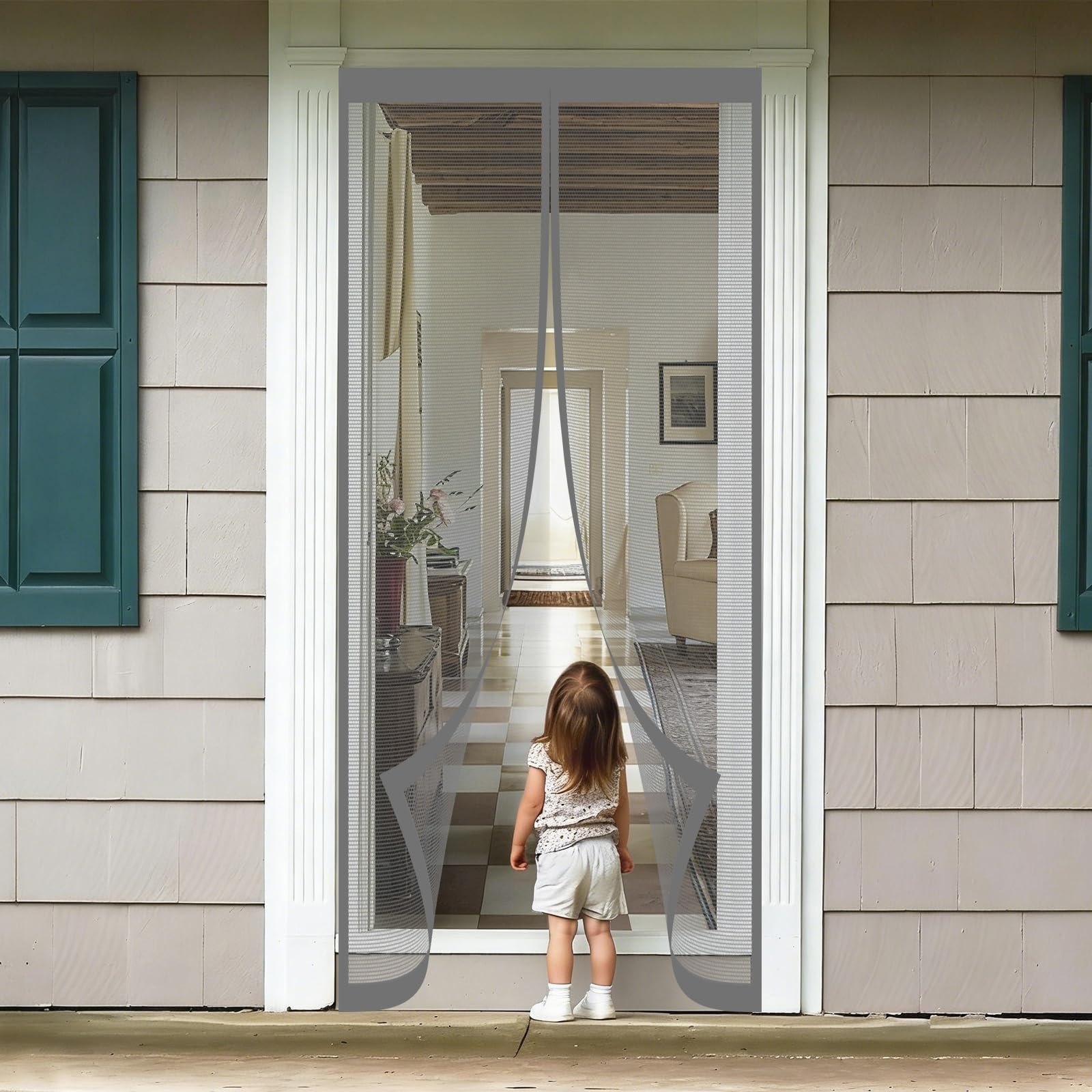 Moustiquaire porte aimantée pour couloir et terrasse, rideau anti-mouche gris 128x210