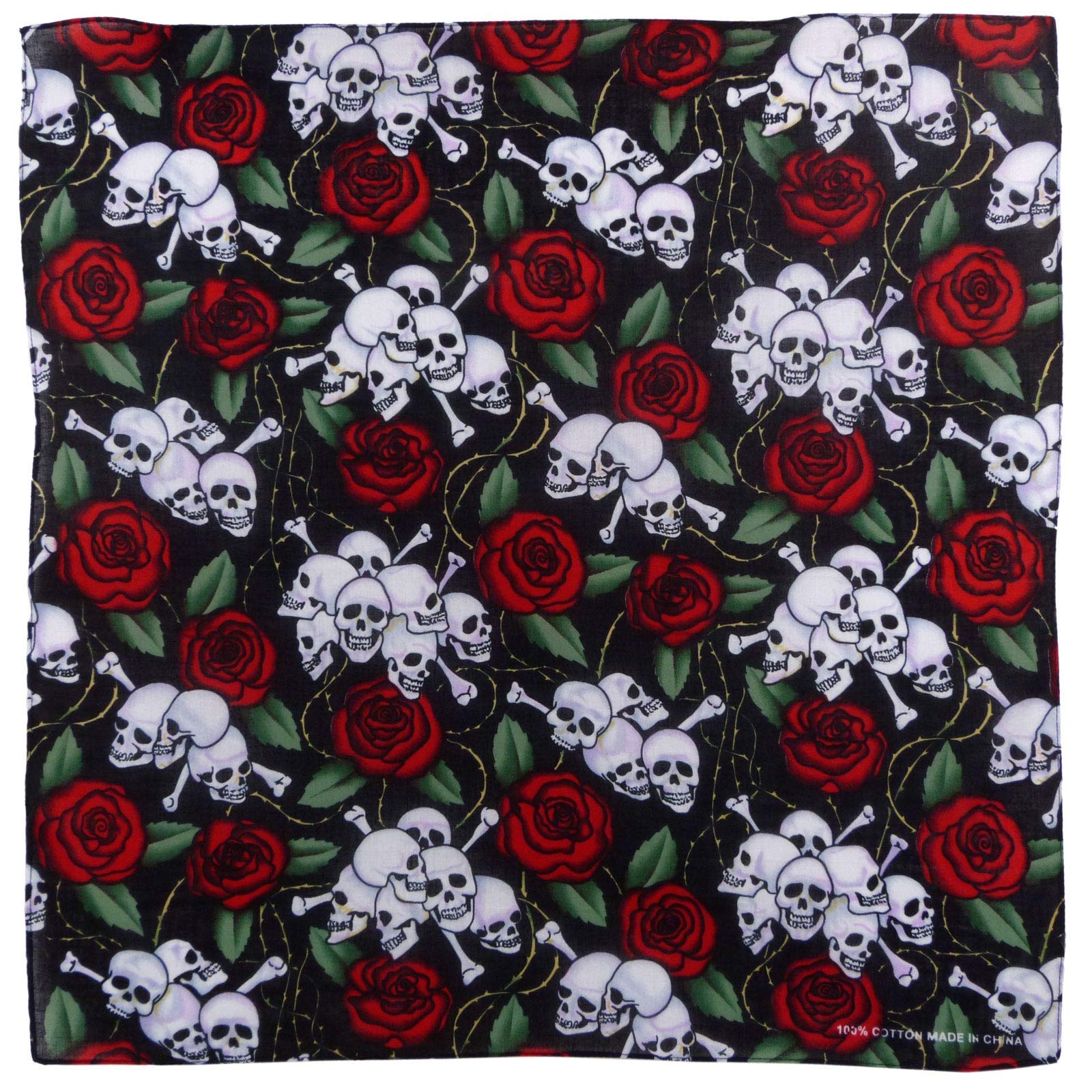 Pickled Moon Multicolor Skulls And Roses Cotton Bandanna Scarf Fancy Dress, Festivals