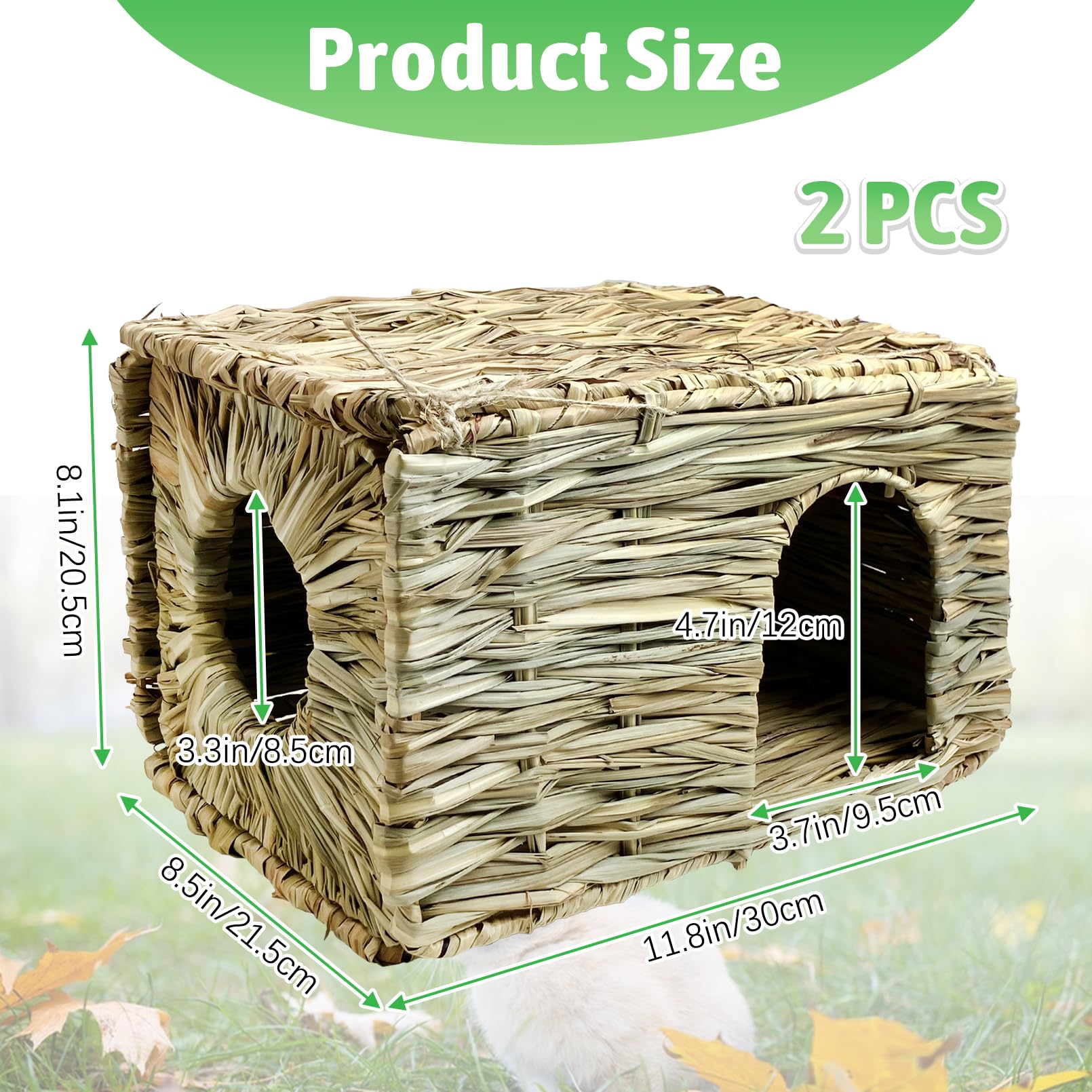 Tfwadmx Paquete de 2 Casas de Hierba de Conejo, Cama Cueva de Heno Tejida a Mano Natural, Juguete Plegable para Conejo, Hámster, Cobaya, Chinchilla, Hurón