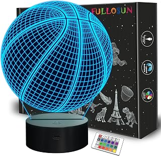 FULLOSUN Basketball 3D Illusion Night Light - Remote Control 16 Colors Changing Lamp for Kids Bedroom, Sports Fan Gifts & Room Decor