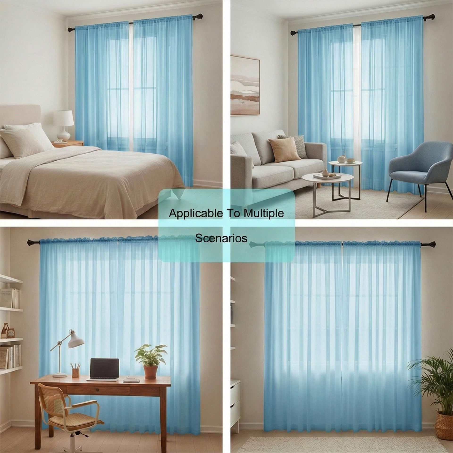 Zasłony Z Woalu 2 Panele 190 x 205 cm Półprzezroczysty Zasłona Z Kieszenią Na Karnisz Przewiewna I Lekka, Elegancka, Można Prać W Pralce Do Sypialni I Kuchni, Niebieskie niebo