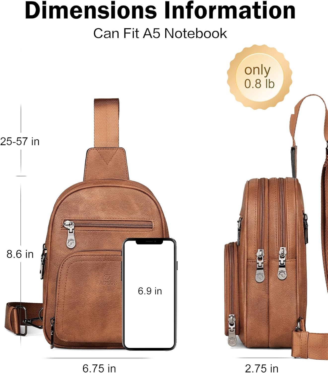 FADEON Sling Bags for Women Crossbody Bags, Designer PU Leather Sling Purse Multi-Pocket Packs with Card Slot Purse Brown - Image 6