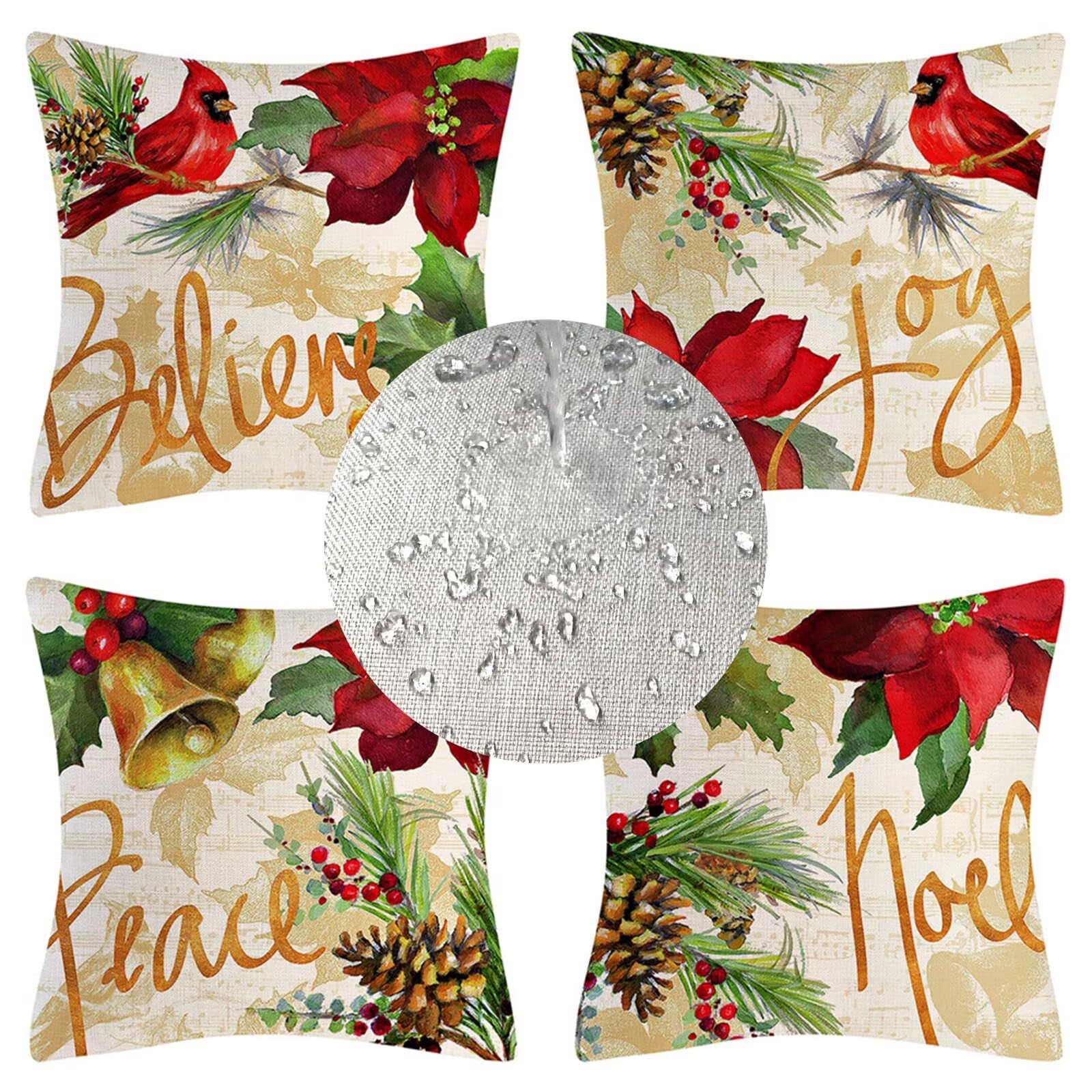 Rosso Cuscino per Divano 60x60 cm Set di 4 Federe Cuscini Divano Natale Copricuscini Impermeabili da Esterno Quadrate Lino Copricuscini con Cerniera Nascosta per Soggiorno Esterno Giardino Decor R-372