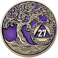 Vista 223 de Medallón AA de 5 años – Árbol de la Vida trenzado chapado en oro AA Chip de recuperación – morado