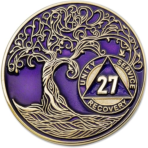 Miniatura 224 de Medallón/Ficha/Ficha de Recuperación AA Sobriety Mint de 2 Años, Árbol de la Vida Retorcido, Dorado - Negro