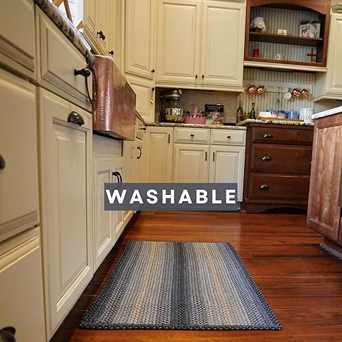 Miniatura 4 de Homespice Blue Oasis - Alfombras de baño antideslizantes para suelo de baño, 24 x 36 pulgadas, rectangular, azul y crema, fabricadas con