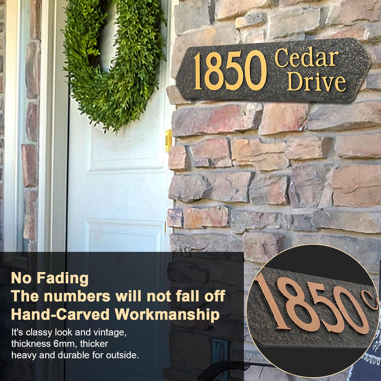 Address Plaque - Personalized Address Sign,House Number Sign Plaque,House Address Numbers for Outside House - Custom Garden Wall sign,Fade Resistance|Any Font and Numbers Horizontal 15.7'' x 3.7'' Reflective Metal