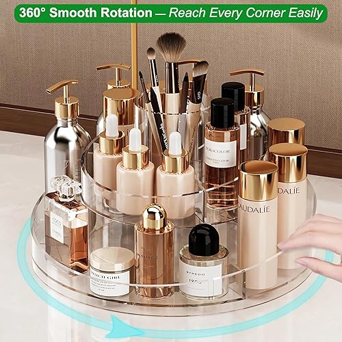 Miniatura 3 de Taiuloo Organizador de maquillaje, bandeja giratoria giratoria giratoria para cosméticos, bandeja de almacenamiento de cosméticos de 2 capas,