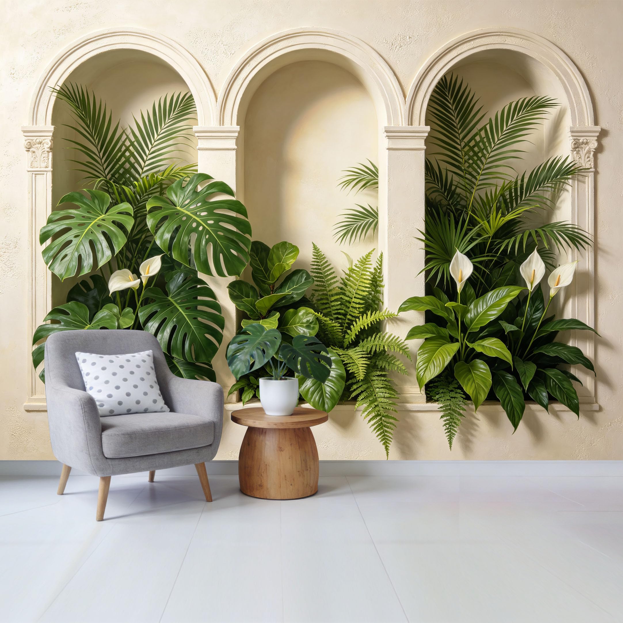 Custom Size Wall Mural Tropical Botanical Greenery with Monstera Palm Fern and Peace Lily Removable Self Adhesive Fabric Home Wall Decor for Living Room Bedroom Bathroom