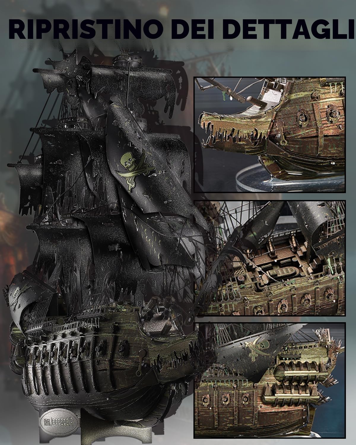 Piececool 3d Metal Puzzle Nave Pirata, L'olandese Volante 3D Puzzle Metallo per 340 Acciaio Inossidabile, 1:1 Ripristina, Regalo di Compleanno, modellismo da costruire adulti, 369 Pezzi