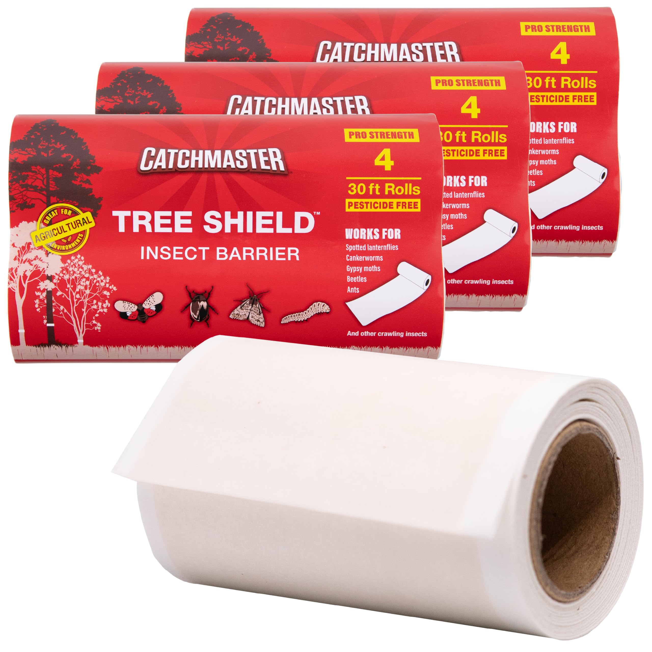 Catchmaster Tree Shield Lantern Fly & Ant Traps Insect Barrier, 12 Rolls 30ft Each, Outdoor Adhesive Crawling Insect Trap to Protect Trees, Fruit & Plants, Pest Control Lawn & Garden
