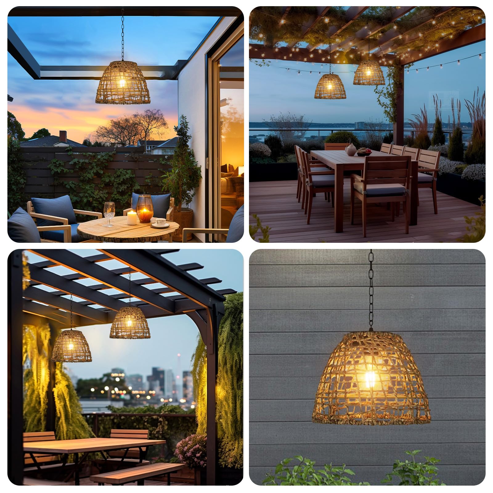 Pearlstar Solar Hängelampe Außen Solar Laterne Seetang Garten Deko Wetterfest Pendelleuchte Balkon Terrasse