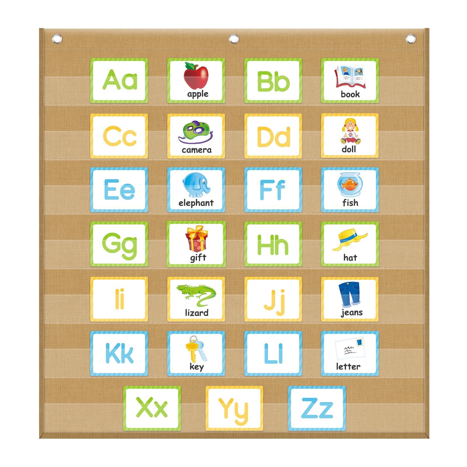 Godery Burlap 7 Pocket Chart for Teacher Lessons in a Classroom or for Use at Home โ Fits Standard 3โ Sentence Strips and Cards (28" x 28")