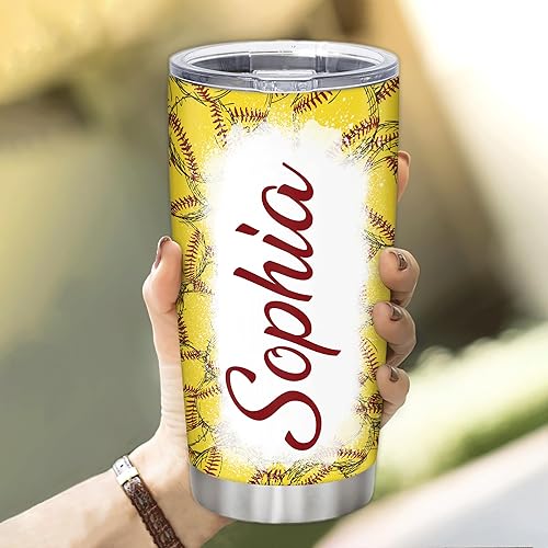 Vista 10 de Hyturtle Vaso de sóftbol personalizado, regalo de softbol para mamá, entrenadora, mamá, hija, hermana, amiga, botella de softbol, vaso de acero