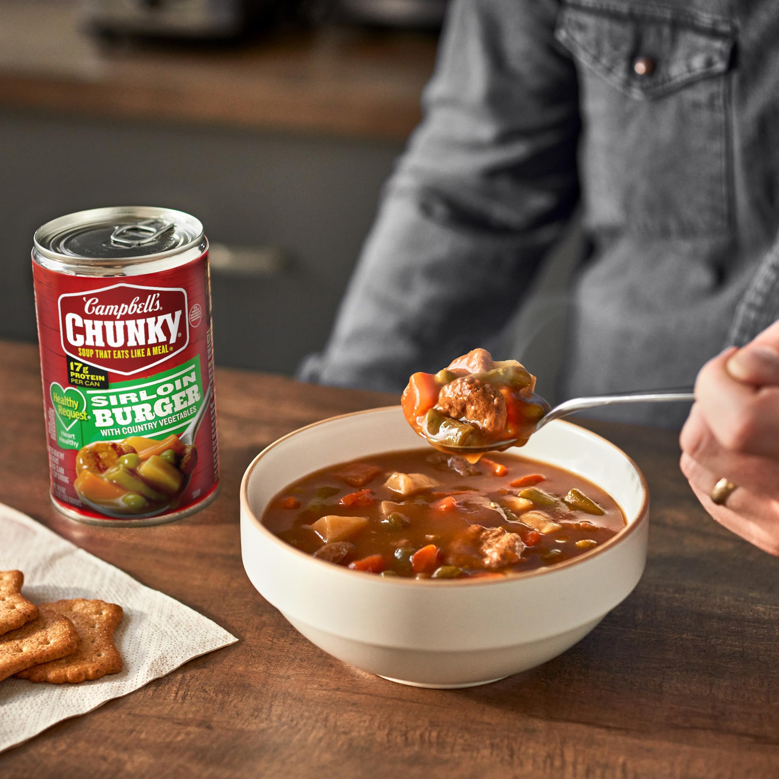 Campbell's Chunky Healthy Request Sirloin Burger With Country Vegetables Beef Soup, 18.8 oz Can