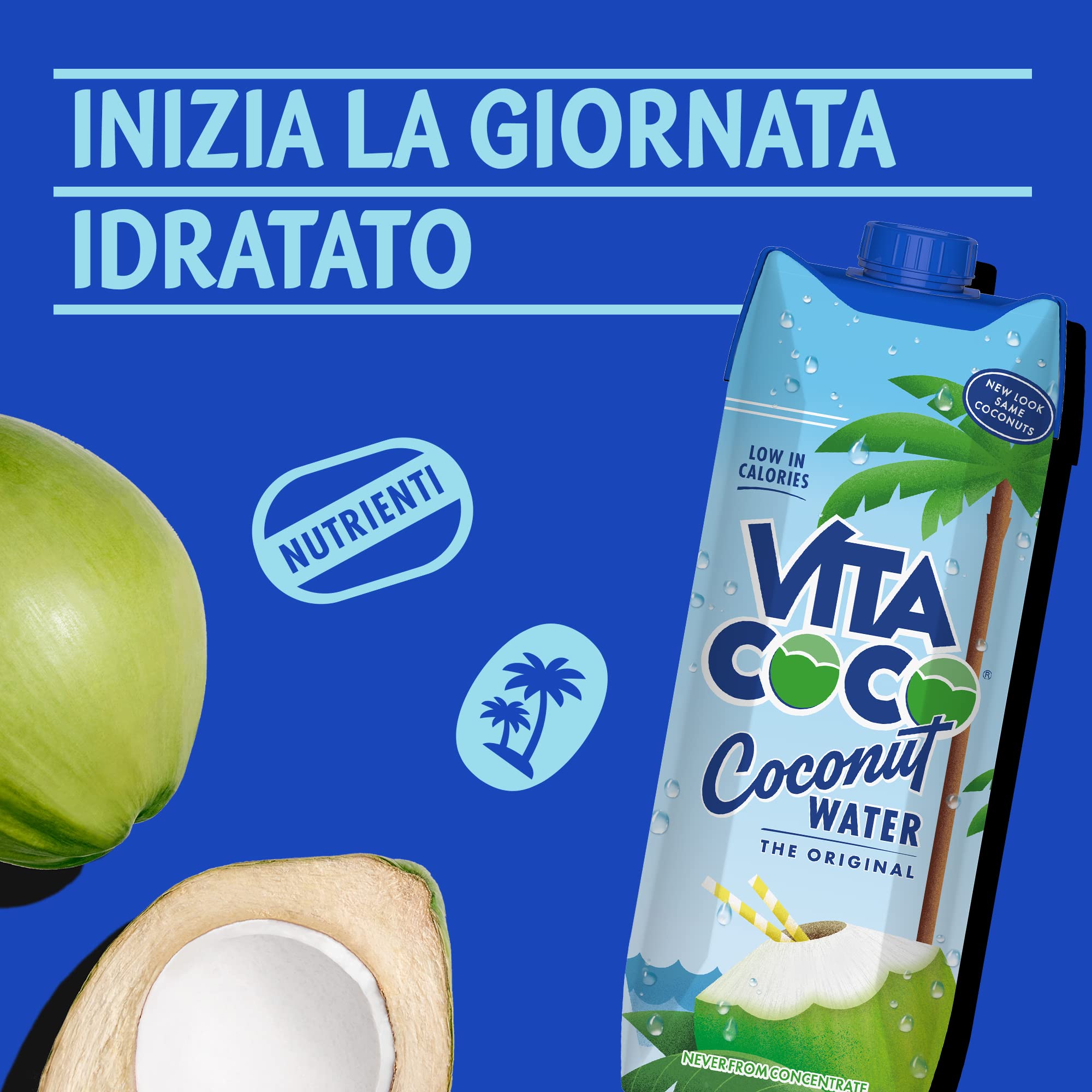Vita Coco Acqua Di Cocco Originale 6x1L, Senza Glutine, Ricca Di Vitamina C e Potassio