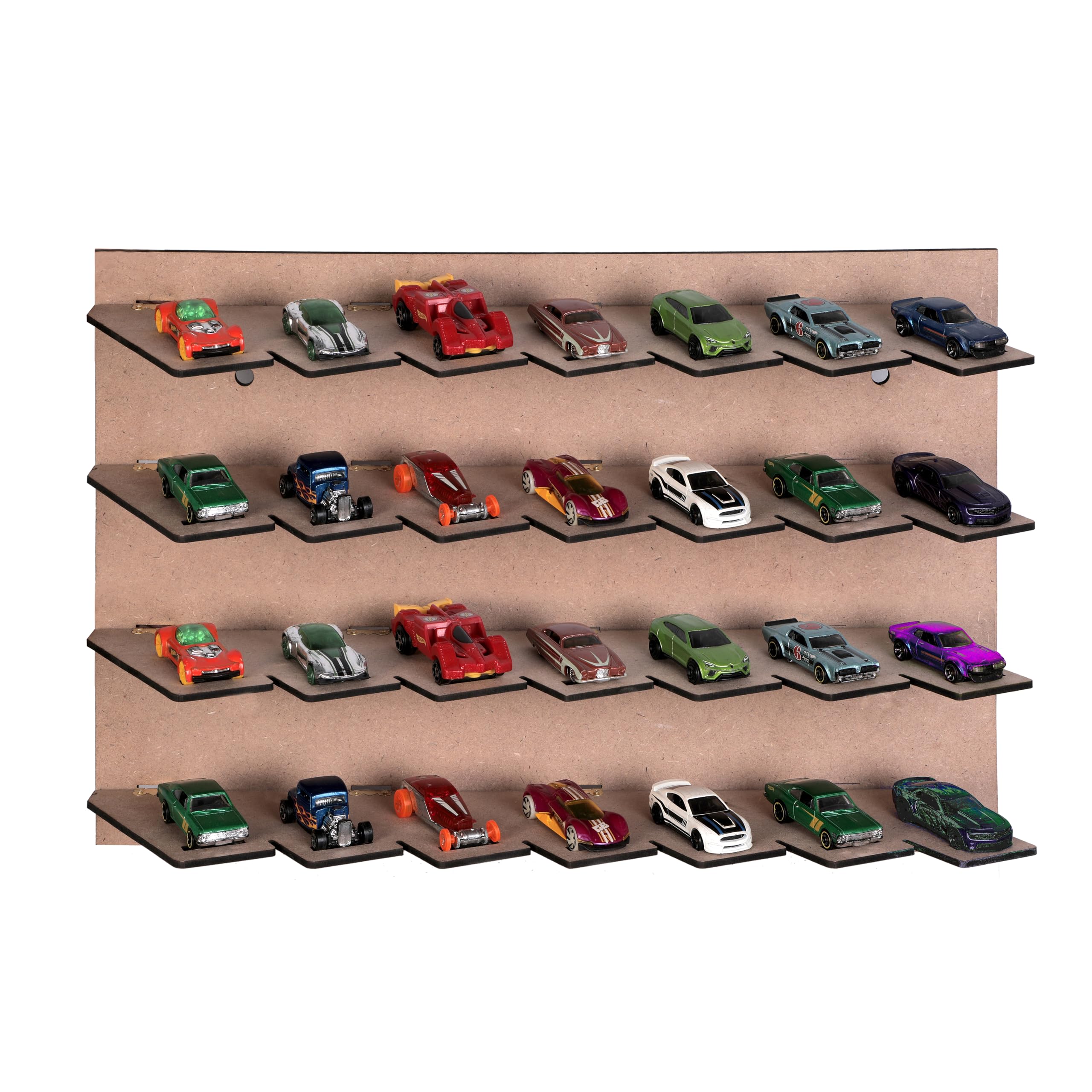 Engineered Wood 3D Look 45 Degree Toy Car Wall Mount Storage Organiser For Wall Car Floor Mount Parking Station Toy Car Storage And Organizer For 28 Cars (Small To Medium Size)-image-29