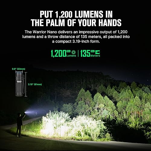 Miniatura 3 de OLIGHT Warrior Nano - Linterna táctica nano, luz LED recargable de 1200 lúmenes con cargador MCC, linterna EDC de doble interruptor para emergencia,