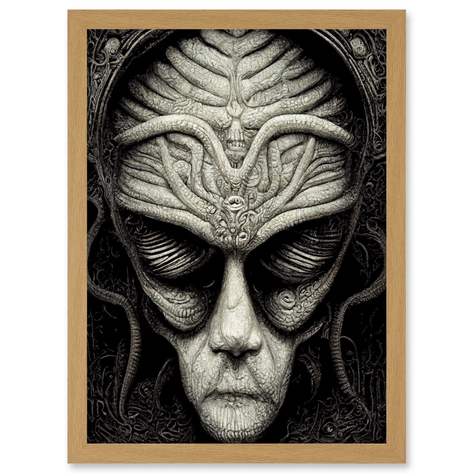 Doppelganger33 LTD Alien Grays Monochrome Gothic Horror Artwork Framed A3 Wall Art Print