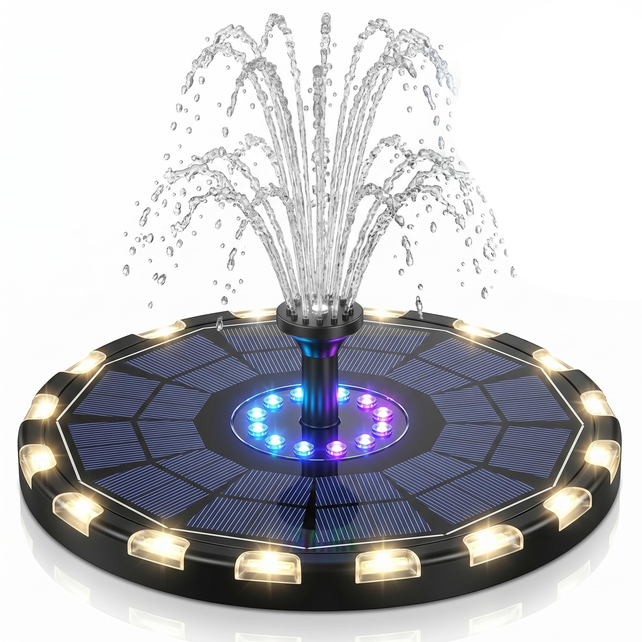 Solar Bath Fountain, Solar Powered Water Fountain For Pool - Smart Light Control, 7 Color Modes, 6 Replaceable Nozzles, 7.09 Inch
